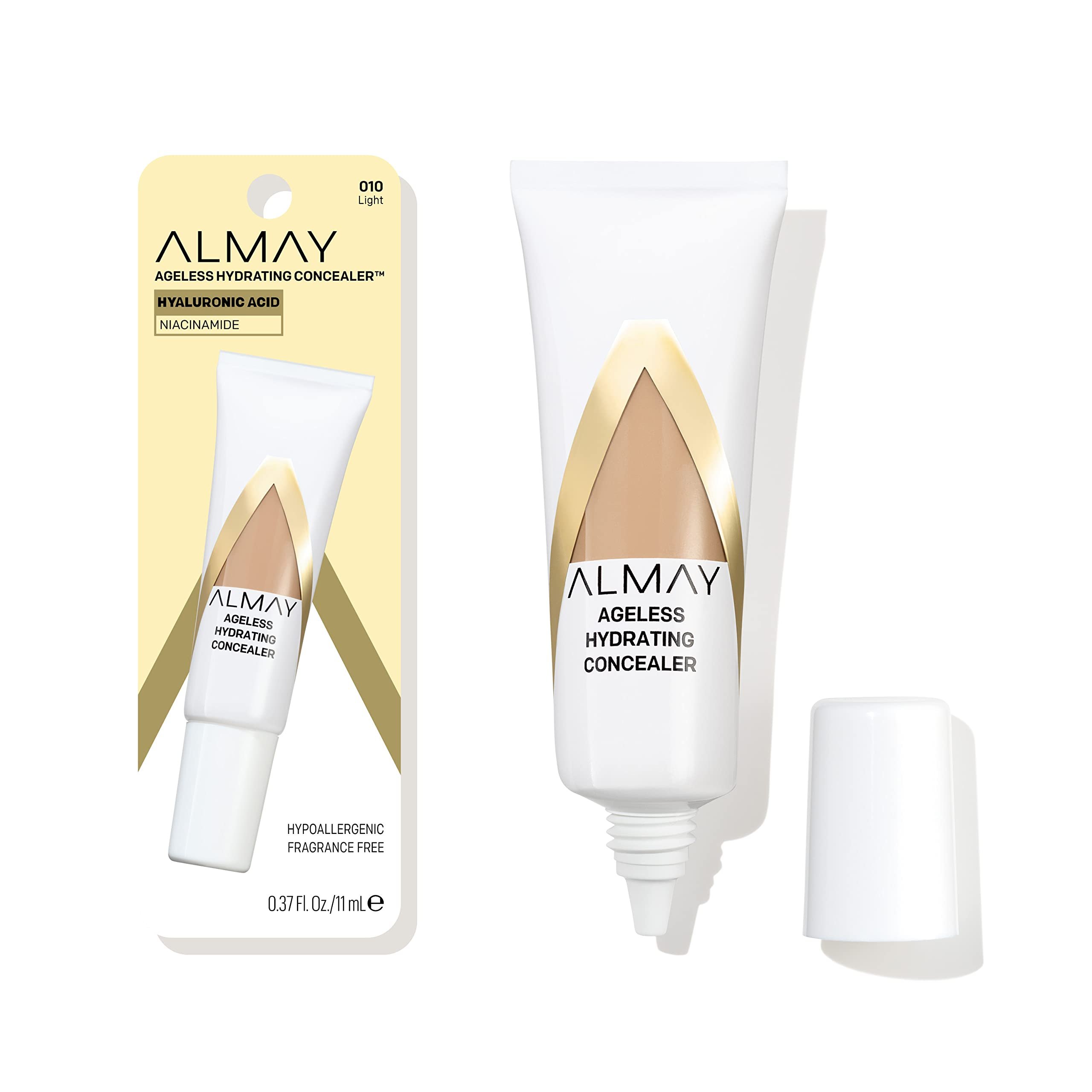 Almay Anti-Aging Concealer, Face Makeup with Hyaluronic Acid, Niacinamide, Vitamin C & E, Hypoallergenic-Fragrance Free, 010 Light, 0.37 Fl Oz (Pack of 1) - Product Image