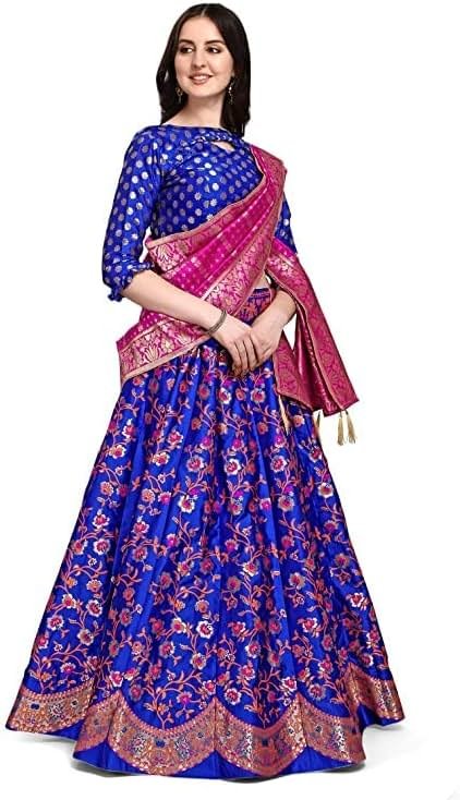 EthnicVibes Women Designer Indian Lehenga Choli & Dupatta Ethnic-Wear for Wedding,Parties Jacquard Semi-Stitched Free Size - Product Image