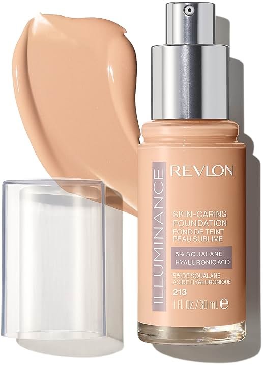 Revlon Illuminance Skin-Caring Liquid Foundation, Hyaluronic Acid, Hydrating and Nourishing Formula with Medium Coverage, 213 Light Natural, 1 fl oz - Product Image
