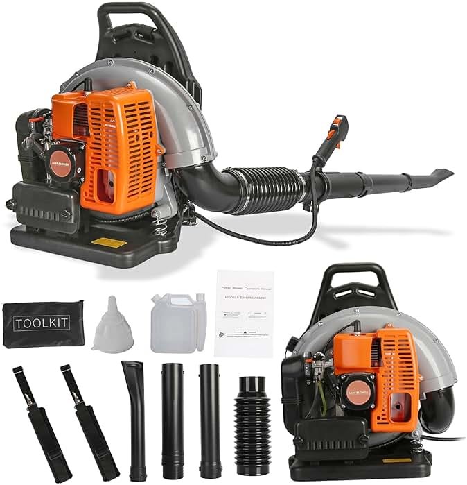 ZTGD 63CC 3HP 2 Stroke Backpack Gas Powered Leaf Blower, High Strength Snow Grass Lawn Blower Air Cooling Gasoline with Single-Cylinder Air-Cooled for Gutter,Garden,Yard Ora Orange - Product Image