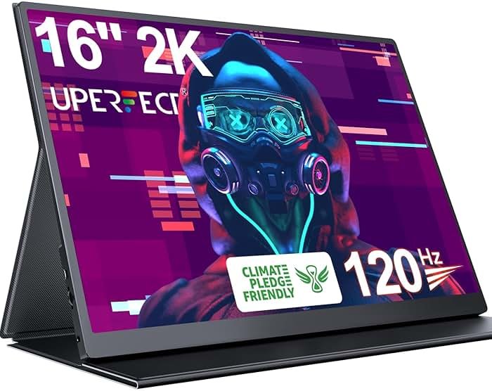 UPERFECT 2K 120Hz Portable Gaming Monitor, 16" 2560x1600 QHD 16:10 400 Nits Portable Monitor for Laptop w/VESA & Cover HDR Eye Care External Second Screen for PC Phone Game Console - Product Image