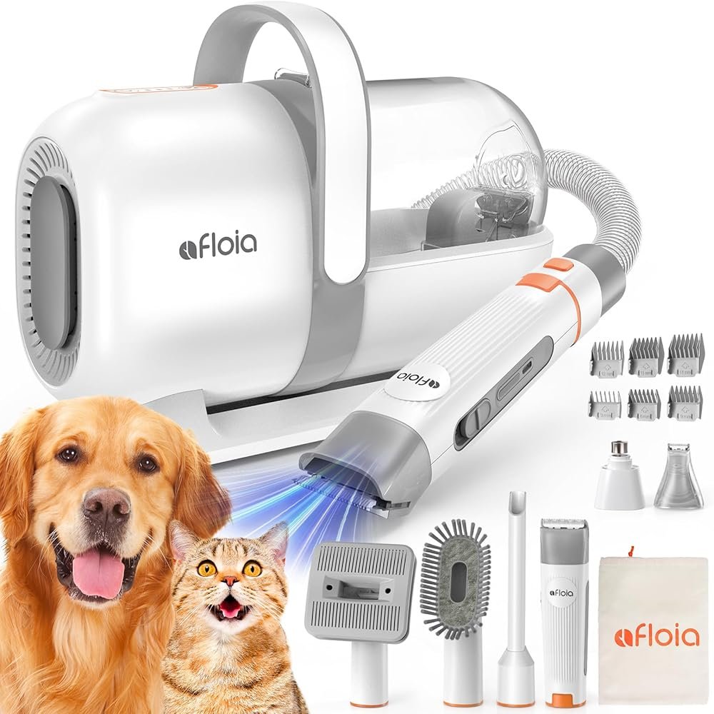 Afloia 6-in-1 Dog Grooming Kit, Pet Grooming Vacuum for Shedding, Dog Hair Vacuum with Clipper Nail Trimmer Grinder, Pet Brush Groomer at Home, Low Noise Cats Hair Remover, 1.5L Dust Cup, White - Product Image