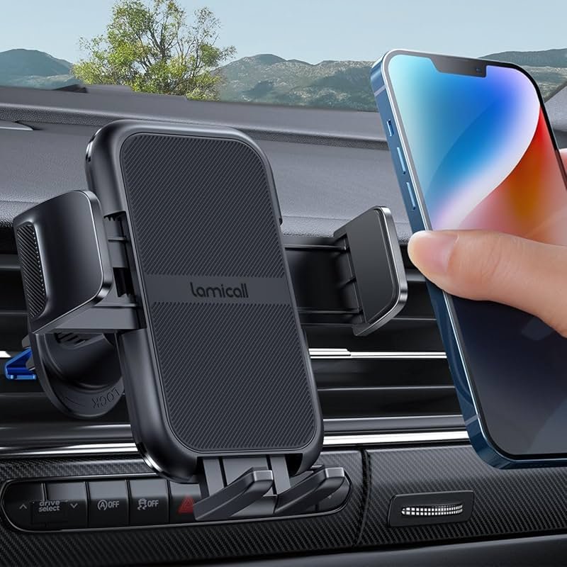 Lamicall 2026 Wider Clamp & Metal Hook Car Phone Holder Vent [Thick Cases Friendly] Phone Holders for Your Car Mount Gfts Automobile Hands Free Accessories for Women Men for iPhone 16 15 14 13 Pro Max - Product Image