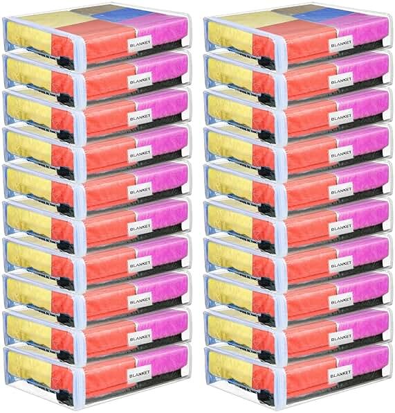 Kenning 20 Pcs Clear Zippered Storage Bags for Sheet Plastic Sweater Bag with Handle and Label Pocket Vinyl Stackable Closet Organizer Moving Bag for Bed Blanket Clothes Pillow(White,11 x 15 x 4 Inch) - Product Image