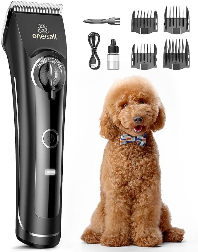 oneisall Dog Clippers for Grooming Doodles Poodles Thick Curly Hair,Low Noise Heavy Duty Dog Grooming Kit with Detachable Metal Blades - Product Image