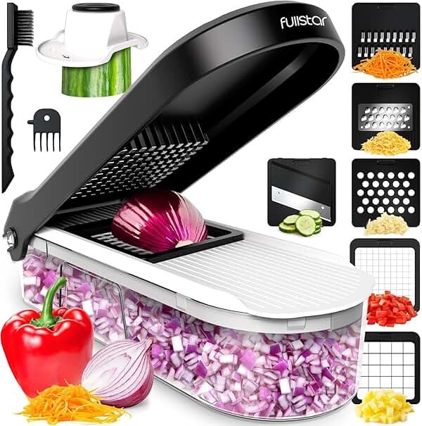 Fullstar Pro Core Vegetable Chopper - Chop and Slice Lid - Food Chopper with Container, Veggie Chopper, Fruit Slicer, Onion Dicer - Meal Prep Essential - Kitchen Gadget (6-in-1, White/Black) - Product Image