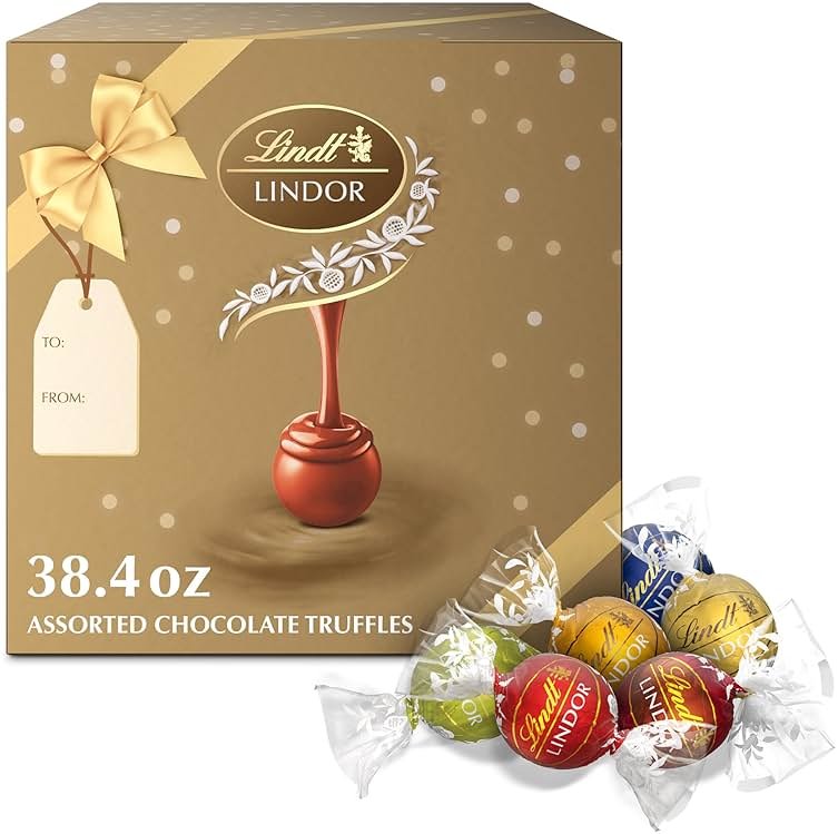 Lindt LINDOR Assorted Chocolate Truffles 90 Count Gift Box, Chocolate Candy with Smooth, Melting Truffle Center, 38.4 oz. Box - Product Image