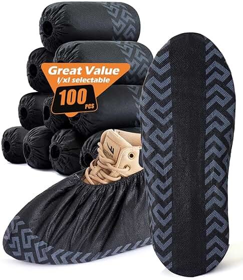 X-Large 100 Pcs Shoe Covers Disposable Non-Slip, Breathable Shoe Covers for Indoors, Slip-resistant, Durable, Non-Woven Booties for Shoes Covers,Stretchable Fits Up To13 US Men,Black - Product Image