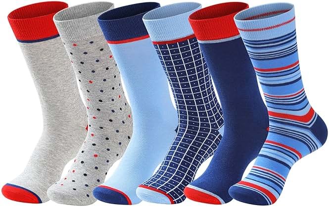 GLENMEARL Mens Dress Socks, 6 Pack Patterned Dress Socks for Men, Classic Cotton Mens Crew Socks With Gift Box, Casual Business Men Socks 10-13 - Product Image