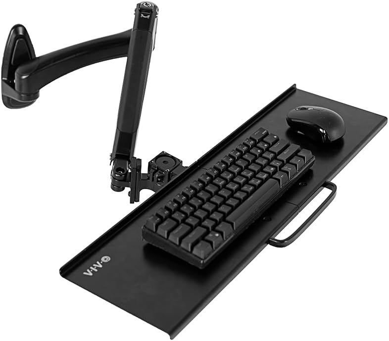 VIVO Sit-Stand 24 Inch Pneumatic Spring Keyboard and Mouse Tray Wall Mount, Counterbalance Height Adjustable Typing Platform, Ergonomic Tilt, Neutral Writing Position, Black, MOUNT-KB35A - Product Image