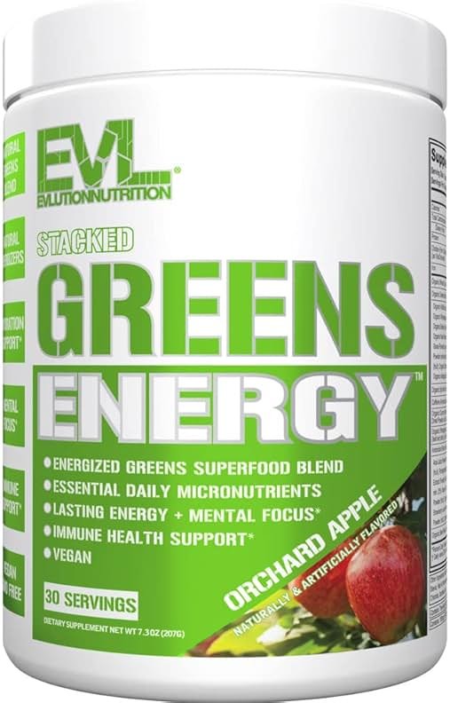 Evlution Greens and Superfoods Energy Drink Powder - EVL Super Greens Powder Smoothie Mix with Caffeine Spirulina Chlorella and Wheat Grass - Vegan - for Energy Focus and Immunity - Product Image