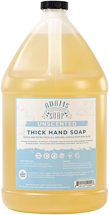 Adams Handmade Soap Thick Organic Castile Liquid Hand Soap 1 Gallon Refill- Unscented - Product Image