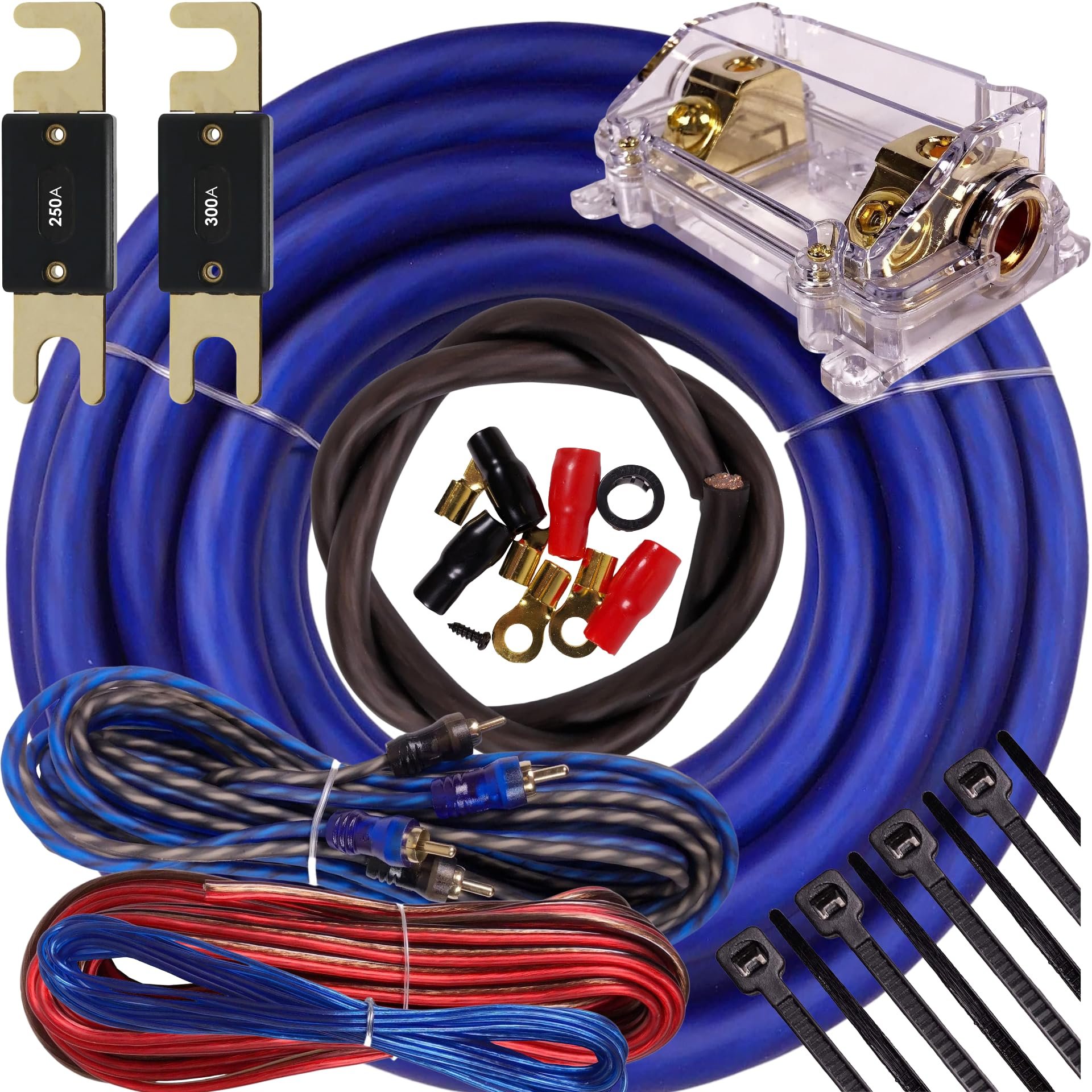 Complete Gravity Elite 0 Gauge Amp Kit Amplifier Install Wiring 0 Ga Wire 5000W to 8000W - Ultra Soft Wire - S1 Kit Blue - for Installer and DIY Hobbyist - Perfect for Car/Truck/Motorcycle/RV/ATV - Product Image