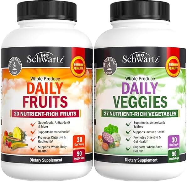 Daily Fruits and Vegetables Supplement for Adults - Super Fruit and Veggies Capsules for Enhanced Energy Gut Health Immune Support & Overall Wellness with 47 Whole Food Fruits and Veggies - 1 Month - Product Image