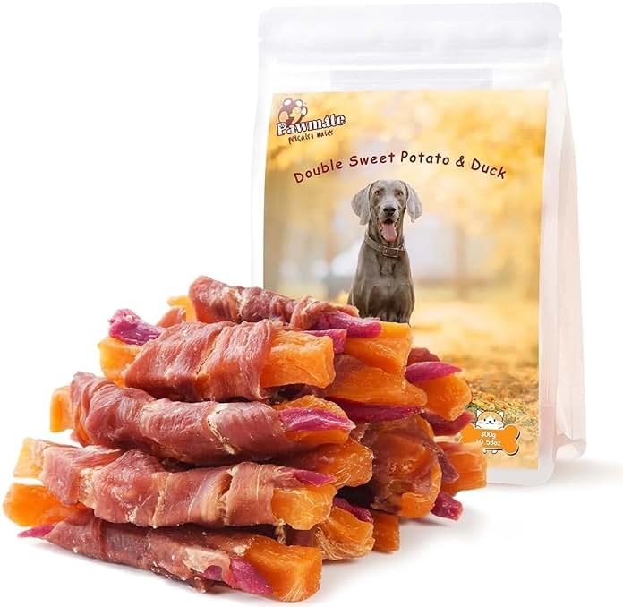 Pawmate Duck Double Purple Sweet Potato Wraps Dog Treats, Healthy Low Fat Dog Jerky High Protein for Training Treats Snacks, Chewy for Small Medium Large Dogs 12-15 Counts - Product Image