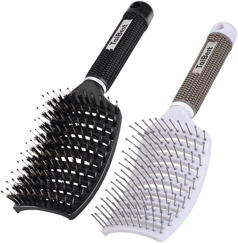 TaiBest Boar Bristle Hair Brush Set - Dry/Wet Hair Brushes Detangler for Fine, Thick, Curly Hair - Curved and Vented Hair Brush for Women, Men or Kids - Product Image