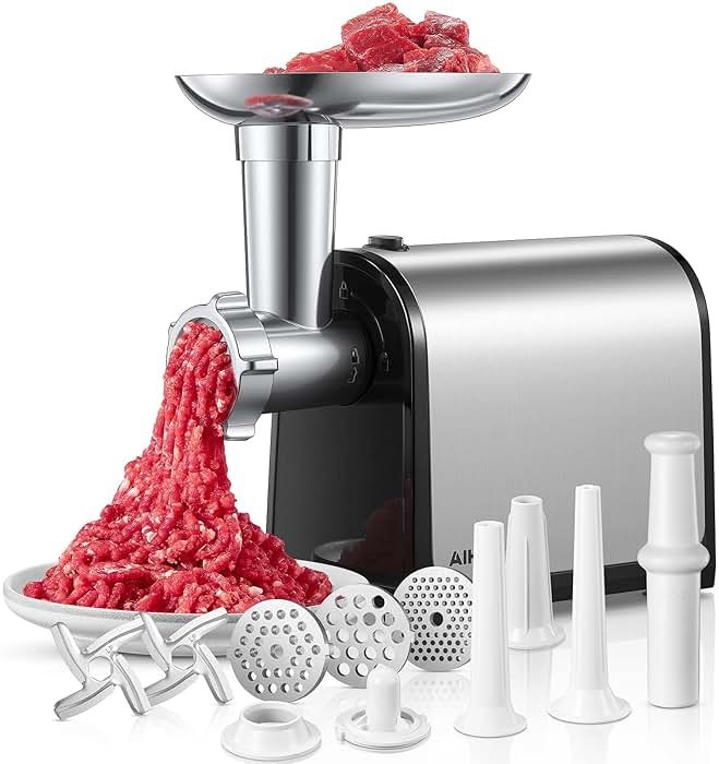 Electric Meat Grinder, Sausage Stuffer with 3 Sausage Tubes, 2 Blades, 3 Plates, 3200W Max, Meat Grinder Heavy Duty for Home Kitchen Use, Stainless Steel (Black) - Product Image