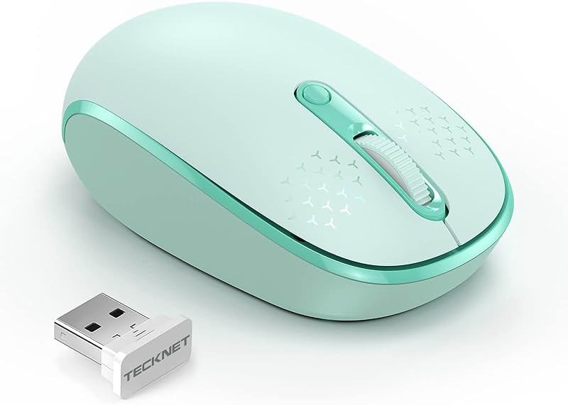 TECKNET Wireless Mouse for Laptop, 2.4G Quiet Computer Mouse with USB Receiver, 4 Buttons Portable Cordless Mice for Chromebook, Laptop, PC, Mac, 800/1200/1600 DPI - Mint Green - Product Image