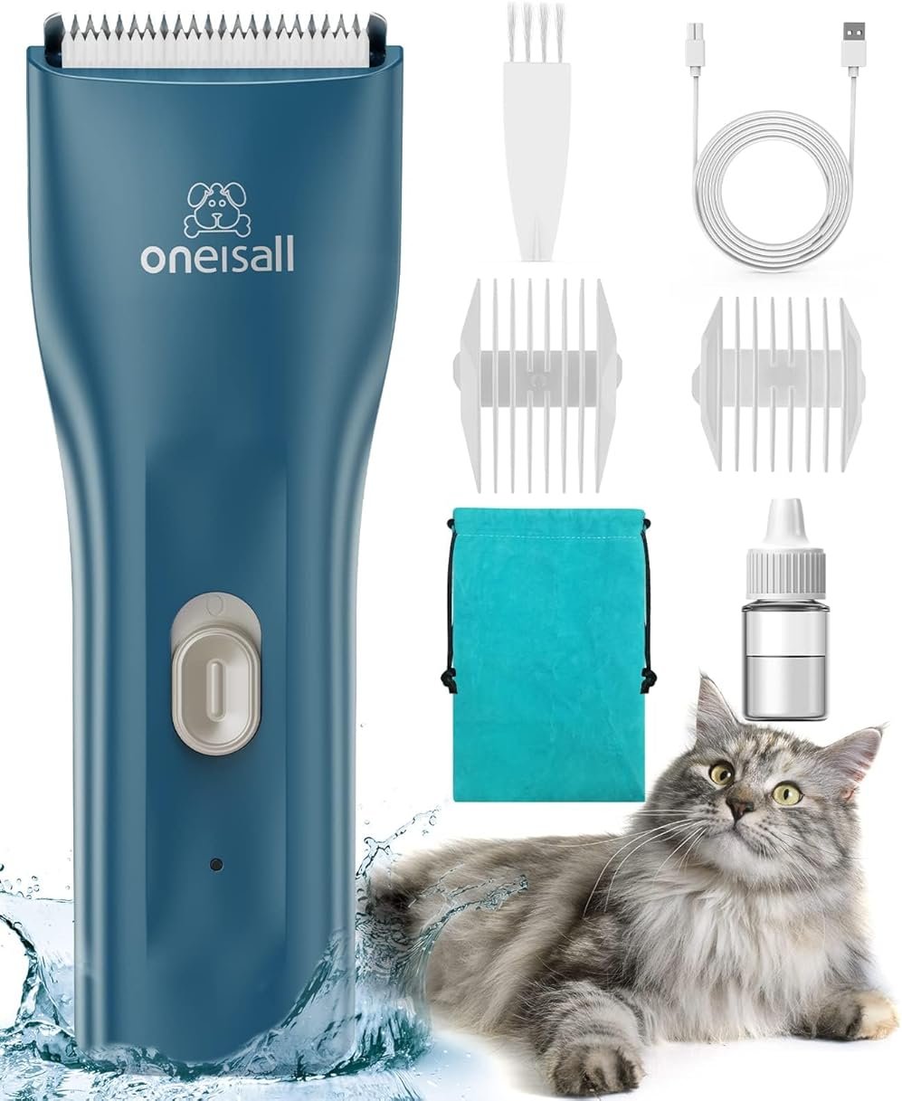oneisall Pet Clipper for Cat Matted Hair, Pet Shaver for Cats Quiet Pet Clippers Waterproof Cordless Cat Clippers for Matted Long Hair with Storage Bag (Green) - Product Image