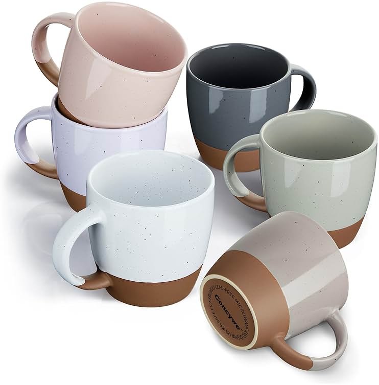 Morandi Color Ceramic Coffee Mugs Set of 6 (Large),18 oz Coffee Cups with Handle, Latte Mug, Big Mug for Women, Men, Great for Tea Hot Chocolate, Microwave Safe, Modern, Unique Style for Any Kitchen - Product Image