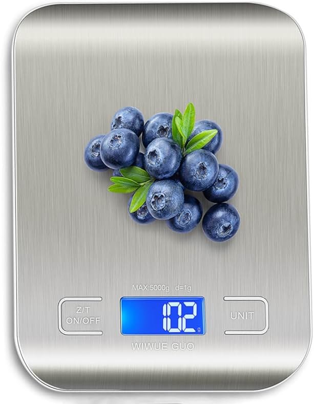 WIWUE GUO Food Scale, Kitchen Scale, Weight Scale Grams and Ounces for Weight Loss, Baking, Cooking, Keto and Meal Prep, LCD Display, 304 Stainless Steel - Product Image
