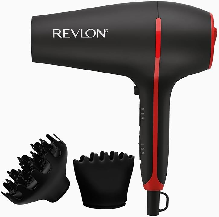 REVLON SmoothStay Hair Dryer with Diffuser, Ionic Ceramic Blow Dryer, Coconut Oil Infused for Frizz Control, Shine and Volume, 1875W Lightweight Dryer with Concentrator for Smooth or Curly Styles - Product Image