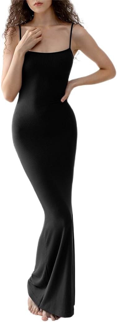 PUMIEY Women's Soft Lounge Long Slip Dress Sexy Sleeveless Backless Bodycon Maxi Dresses for Women - Product Image