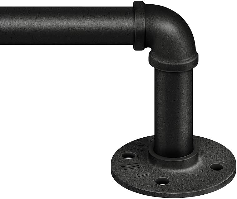 Zeerobee Curtain Rods for Windows 66 to 120, 1 Inch Industrial Wrap Around Black Curtain Rod, Indoor/Outdoor Room Divider Adjustable Drapery Pole, 66"-120" - Product Image