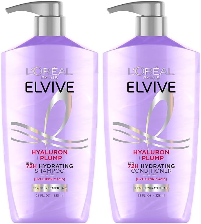 L'Oreal Paris Elvive Hyaluron Plump Shampoo and Conditioner Set for Dry, Dehydrated Hair, 72H Hydrating Hair Care, Infused with Hyaluronic Acid Complex, 53 Fl Oz Set - Product Image