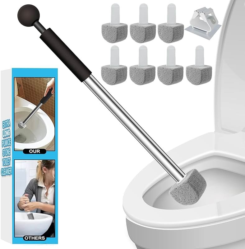 YINGMORE Pumice Stone Toilet Bowl Cleaner Toilet Deep Cleaning,Bathroom Cleaner Brush with Long Handle for Remove Hard Water Stains with Toilet Handle+ Pumice Stones - Product Image
