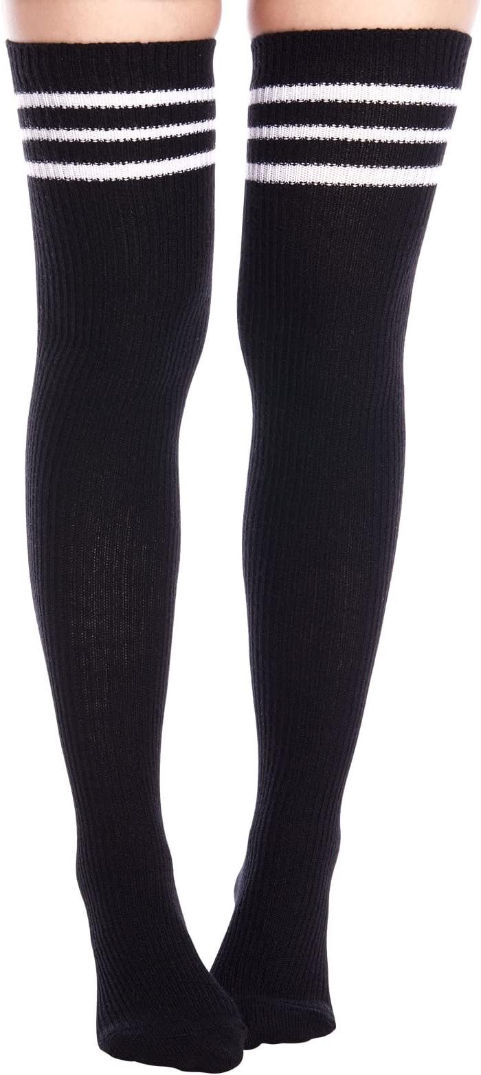 Moon Wood Women Thigh High Socks Long Over the Knee High Socks Striped above the knee Leg Warmers - Product Image