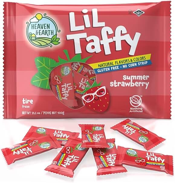 Heaven & Earth Summer Strawberry Lil Taffy (Approx. 40 Count) | Dye Free Candy | Natural Colors & Flavors | No High Fructose Corn Syrup | Gluten Free | Kosher | Goody Bag and Pinata Fillers - Product Image