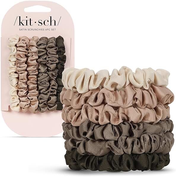 Kitsch Ultra-Petite Satin Scrunchies for Women - No Crease, Frizz-Free Sleep | Softer Than Silk Scrunchies Gentle On Hair Scrunchies for All Hair Types | Stylish Hair Accessories - Eucalyptus, 6pcs - Product Image