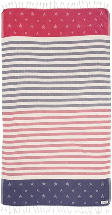 Sand Cloud Beach Towel - Sand Resistant - 100% Organic Turkish Cotton Yarn - Quick Dry Towel for Beach, Picnic, Blanket or Bath - As Seen on Shark Tank - Stars & Stripes (Red, White & Blue) - Product Image