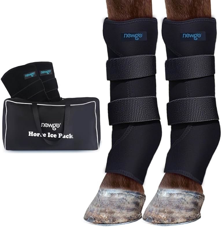 NEWGO Horse Ice Pack Reusable Horse Leg Wrap for Injury, Cooling Horse Knee Wrap Full Coverage Leg Ice Boot Cold Pack 2 Wrap with 4 Gel Packs for Knee, Legs, Boots, and Hooves - Product Image