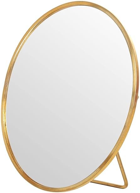 LONGSHENG - SINCE 2001 - Gold Vanity Makeup Mirror Table Desk Countertop Mirror Bathroom Shaving Make Up Mirror Home Decor-Round - Product Image