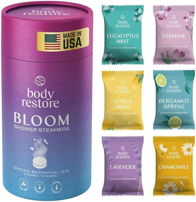 Body Restore Shower Steamers Aromatherapy 6 Pack – Fathers Day Gift for Dad, Birthday Gifts for Women & Men, Spa Stress Relief & Relaxation Self Care Gifts – Premium Bloom Essential Oil Tablets - Product Image