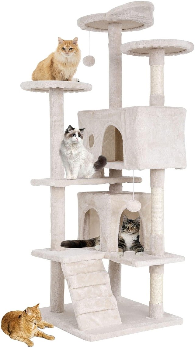 GINMAON Cat Tree for Indoor Cats, Multi-Level Cat Tower with Scratching Posts & Cozy Condo, Space Saving Cat Activity Center, Durable Pet Play House (54in,Beige) - Product Image