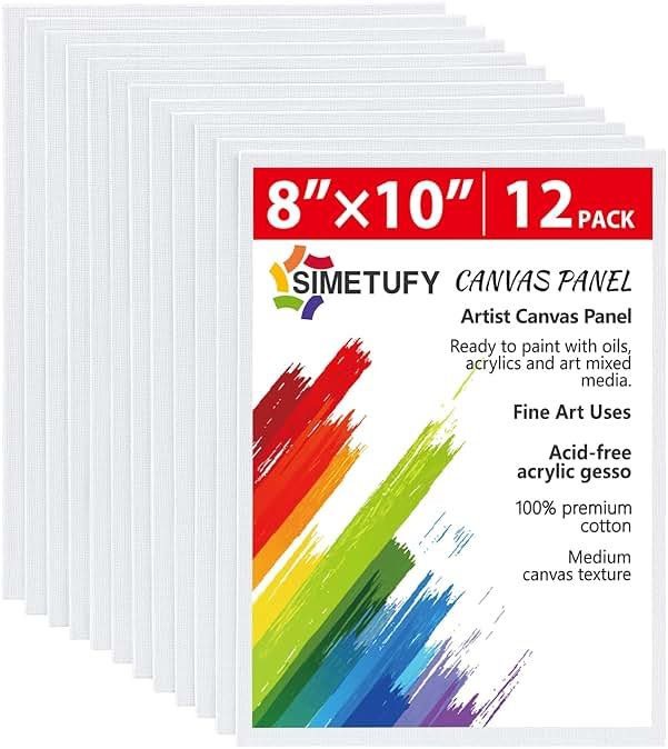 Simetufy 12 Pack 8x10 Canvas Boards for Painting, Blank Flat Canvas Panels Art Painting Supplies - Gesso Primed 100% Cotton for Acrylic Oil Watercolor Tempera Paint - Product Image