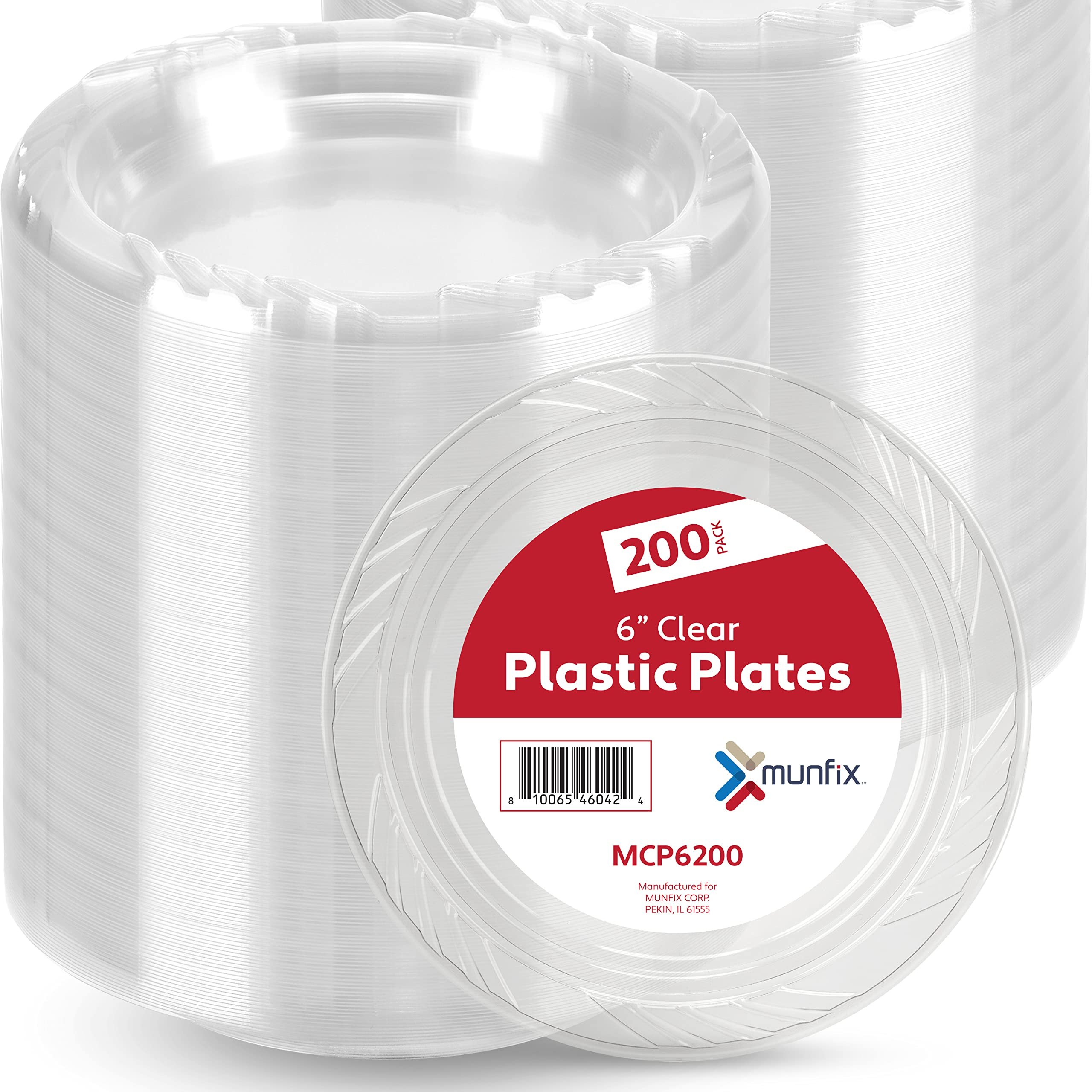 Munfix 200 Clear Plastic Plates Set - 6 Inch Disposable Dessert Plates, Bulk Pack for Party BBQ, Picnic, Parties, Travel and Events, Microwavable Recyclable - Product Image
