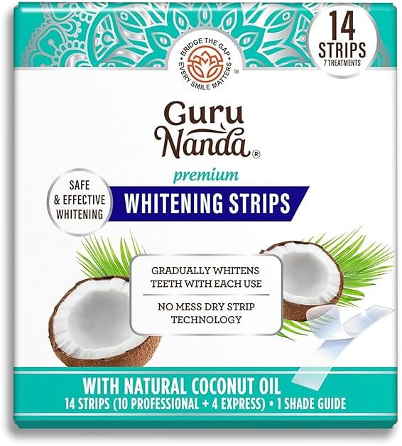 GuruNanda Teeth Whitening Strips - 7-Day Treatment with Non-Slip, Dry Strip Technology - Whitening Designed with Care for a Brighter Smile - Product Image