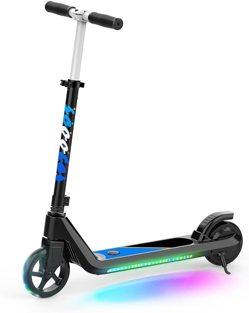 LINGTENG Electric Scooter for Kids Age 6-10, Kick-Start Boost Scooter with Adjustable Speed and Height, Flash Wheel & Deck Lights - Product Image
