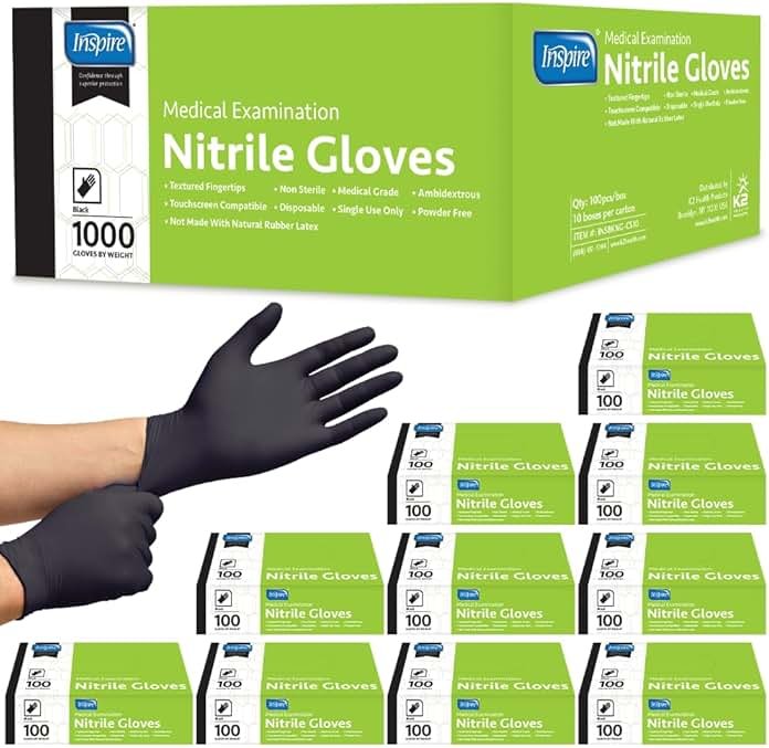 Inspire Black Nitrile Gloves | THE ORIGINAL Quality Black Gloves Disposable Latex Free | 4.5 Cooking - Product Image