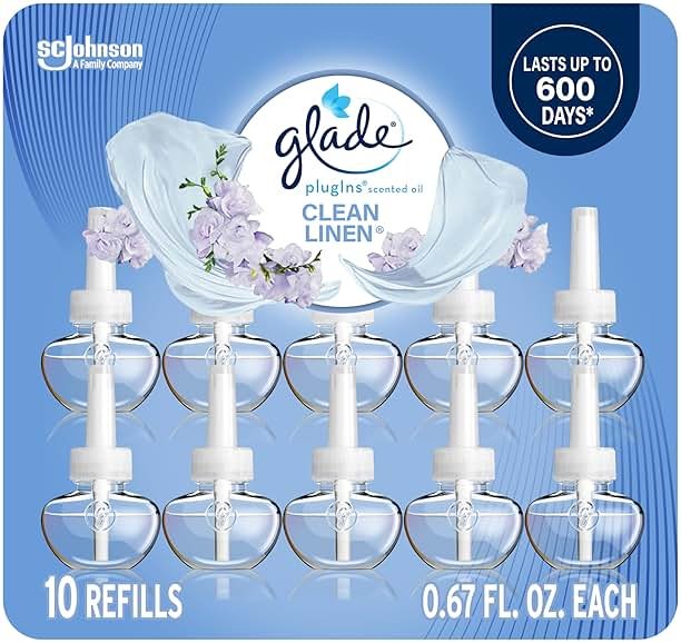 Glade PlugIns Refills Air Freshener, Scented and Essential Oils for Home and Bathroom, Clean Linen, 6.7 Fl Oz, 10 Count - Product Image