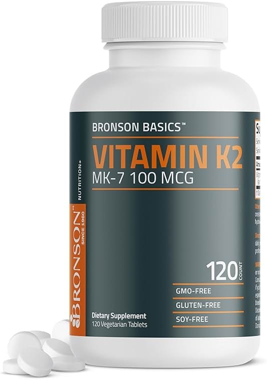 Bronson Vitamin K2 MK-7 100 MCG, K2 as MK7 Menaquinone, Bone Support Non-GMO, 120 Tablets - Product Image