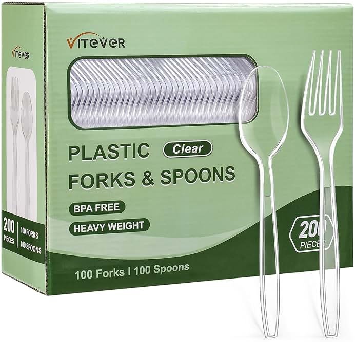 [200 Count] Disposable Plastic Silverware, Heavy Duty Forks and Spoons Set, Durable Plastic Utensils Cutlery Set for for Parties, Picnics, Big Event, Daily Use - Bpa free - Product Image