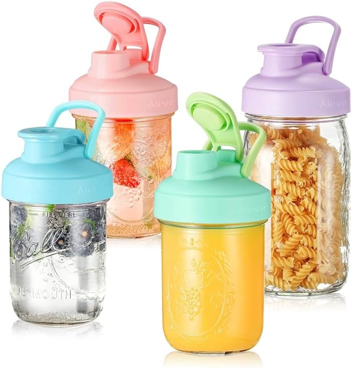 Aieve Mason Jar Lids, 4 Pack Wide Mouth Mason Jar Pour Spout Lid, Canning Lids with Flip Top Lid, Leak-Proof - Product Image