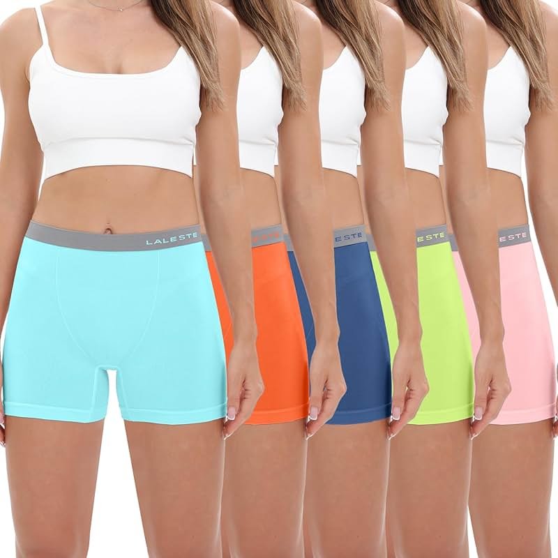 LALESTE Women's Cotton Boxer Briefs 3" Inseam Underwear Boy Shorts Panties 5 Pack - Product Image