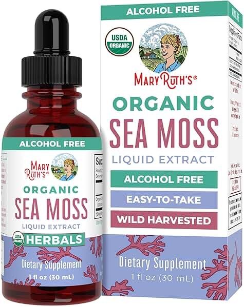 MARYRUTH'S Organic Irish Sea Moss Liquid Drops | Chondrus Crispus | Wild Harvested | Organic Irish Moss Formulated for Adults & Kids Ages 14+ | Unflavored | Sugar Free | Vegan | Non-GMO | 1 Fl Oz - Product Image