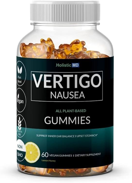 Vertigo relief products clinically studied Kudzu Gingko Astragalus Ginger Black Cohosh & Peony flower | Nausea Vertigo Dizziness Relief | | Plant-Based formula Non GMO | Lemon flavor 60 Gummies - Product Image